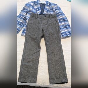 Janie and Jack Suit Linen Plaid Jacket w/ Gray Wool Blend Herringbone Pants